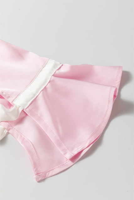 Light Pink Satin Knot Accent Shirt and Ruffled Pants Lounge Set