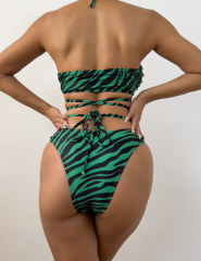 Green Striped Criss Cross Two Piece Bikini Set