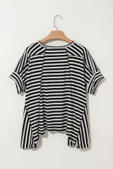 Black Stripe Batwing Sleeve Crewneck Oversized Top