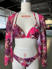 Leopard Floral Print 3pcs Bikini and Beach Cover Set