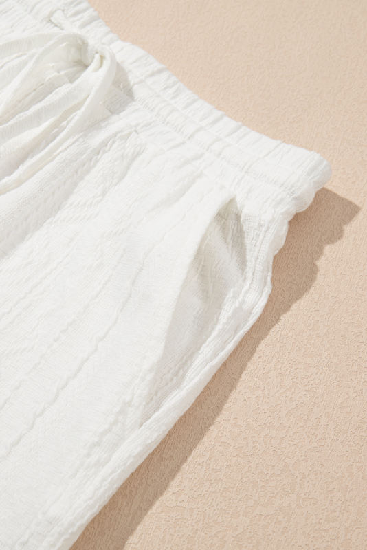 Jet Stream Textured Patched Pocket Short Sleeve Top Drawstring Shorts Set