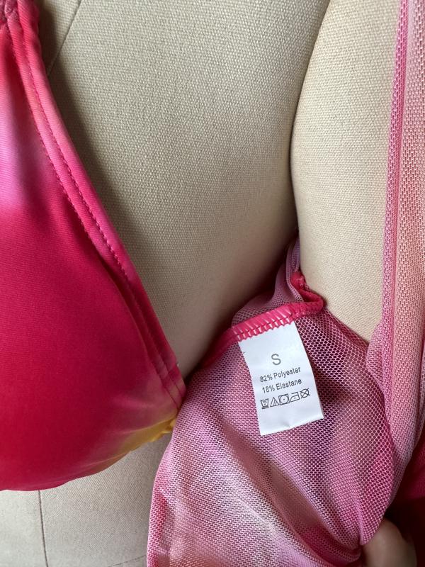 Rosy Abstract Print 3pcs Bikini and Beach Cover Set