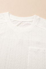 Jet Stream Textured Patched Pocket Short Sleeve Top Drawstring Shorts Set