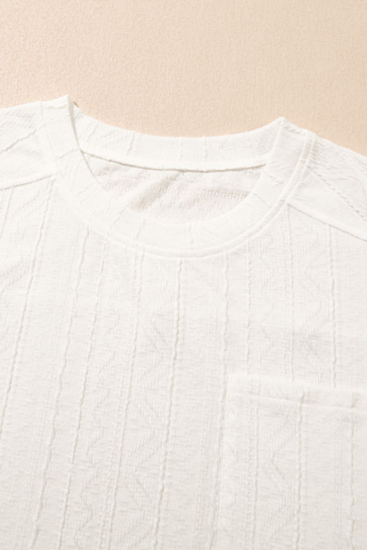 Jet Stream Textured Patched Pocket Short Sleeve Top Drawstring Shorts Set