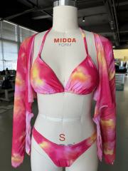 Rosy Abstract Print 3pcs Bikini and Beach Cover Set