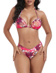 Leopard Floral Print 3pcs Bikini and Beach Cover Set