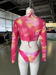 Rosy Abstract Print 3pcs Bikini and Beach Cover Set