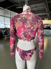 Leopard Floral Print 3pcs Bikini and Beach Cover Set