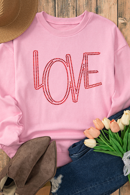 Pink LOVE Graphic Drop Shoulder Valentines Pullover Sweatshirt