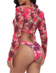 Leopard Floral Print 3pcs Bikini and Beach Cover Set