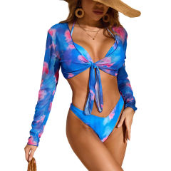 Blue Abstract Print 3pcs Bikini and Beach Cover Set