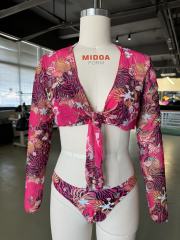 Leopard Floral Print 3pcs Bikini and Beach Cover Set