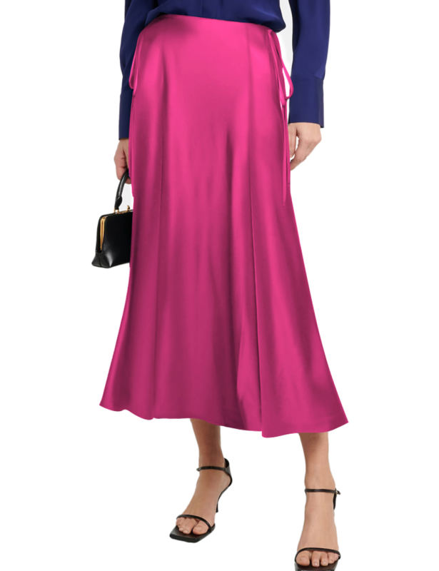 Rosy Satin Sides Straps Fishtail Midi Skirt