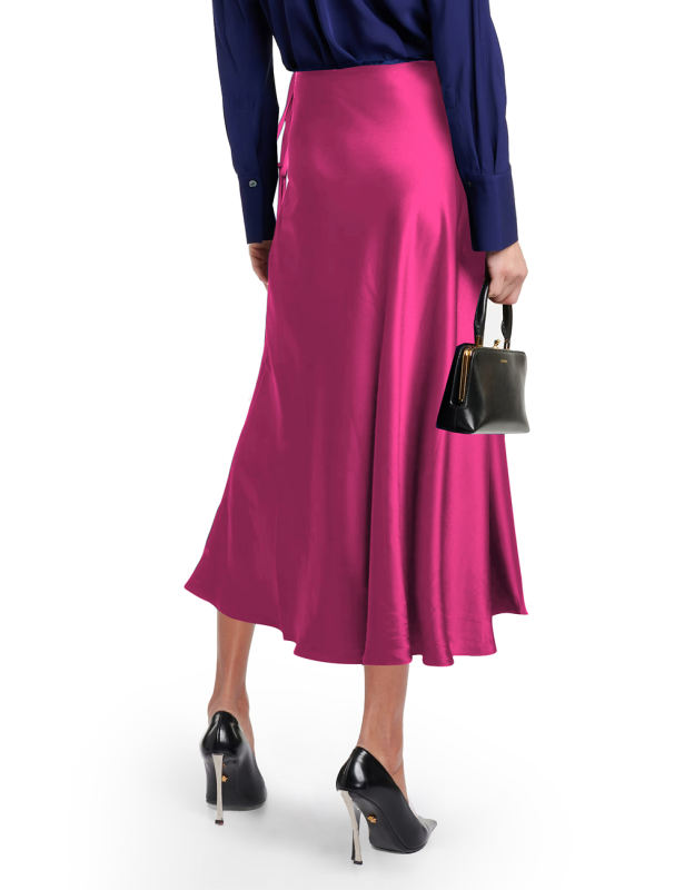 Rosy Satin Sides Straps Fishtail Midi Skirt