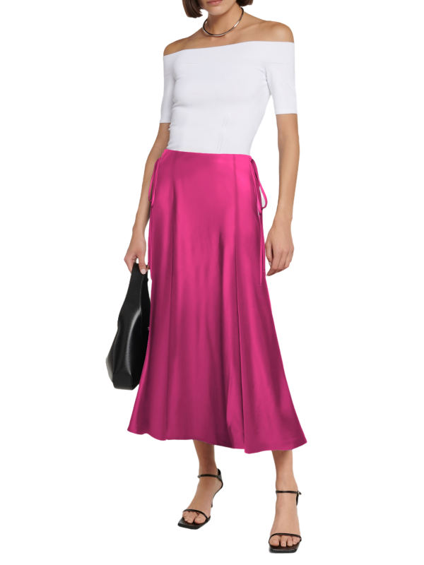 Rosy Satin Sides Straps Fishtail Midi Skirt