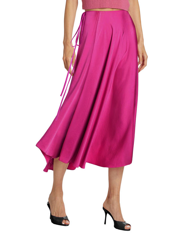 Rosy Satin Sides Straps Fishtail Midi Skirt