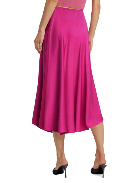 Rosy Satin Sides Straps Fishtail Midi Skirt