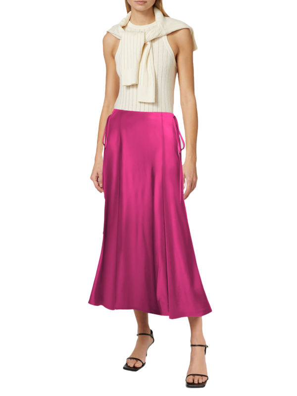 Rosy Satin Sides Straps Fishtail Midi Skirt