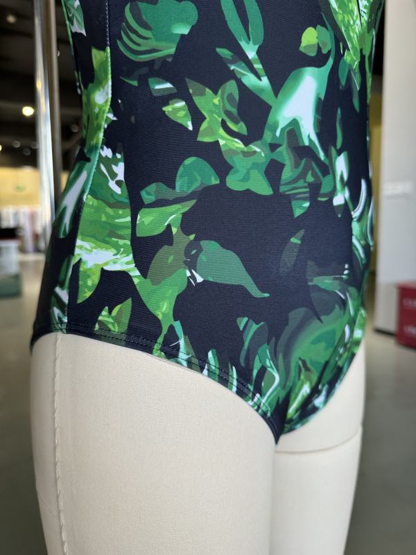 Green Printed Criss-cross Back One Piece Swimsuit