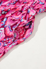 Pink Abstract Print Puff Sleeve V Neck High Waist Romper