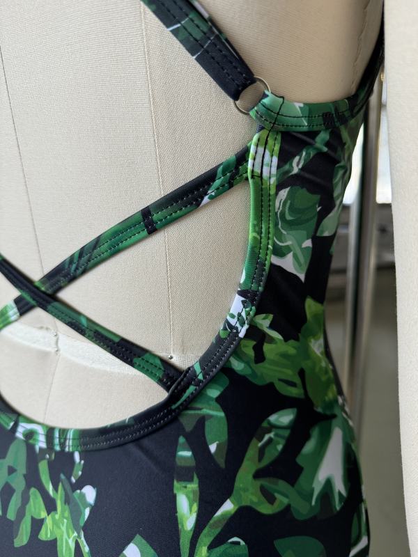 Green Printed Criss-cross Back One Piece Swimsuit