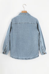 Dusk Blue Slit Buttons Pocketed Denim Jacket