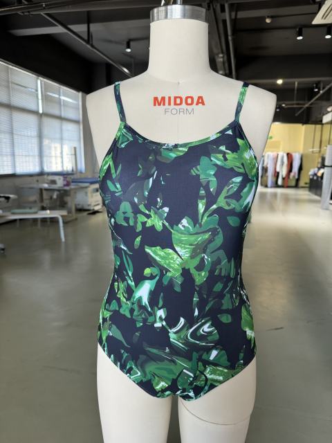 Green Printed Criss-cross Back One Piece Swimsuit