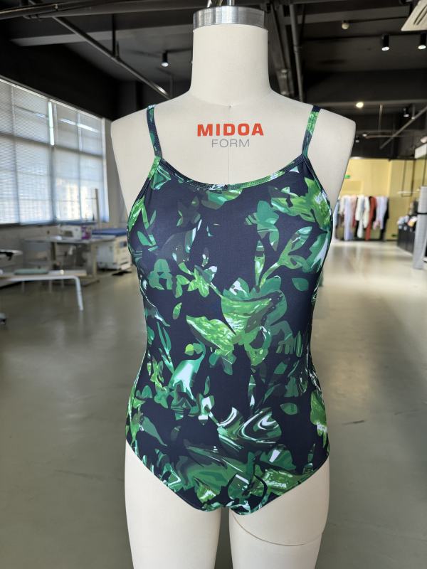 Green Printed Criss-cross Back One Piece Swimsuit