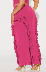 Rosy Solid Color Fringed Bodycon Maxi Skirt