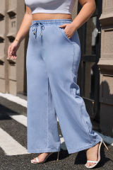 Beau Blue Light Wash Elastic High Waist Plus Size Loose Straight Jeans