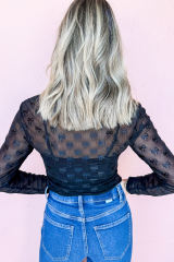 Black Mesh Bow Pattern Long Sleeve Top