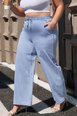 Beau Blue Light Wash Elastic High Waist Plus Size Loose Straight Jeans