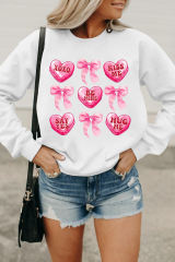 White Valentine Candy Heart &amp; Bow Graphic Sweatshirt