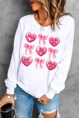 White Valentine Candy Heart &amp; Bow Graphic Sweatshirt