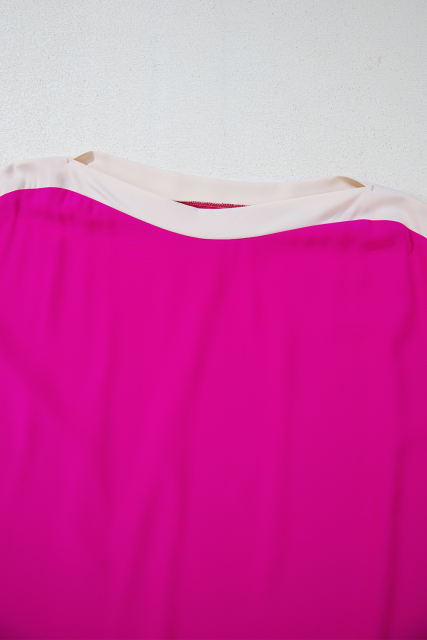 Rose Red Oversized Color Block Boat Neck Tunic Blouse