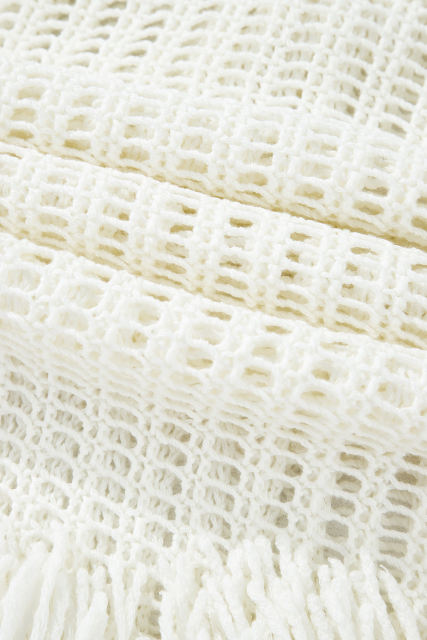 White Crochet Fishnet Fringed Edge V Neck Beach Cover Up