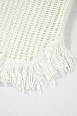 White Crochet Fishnet Fringed Edge V Neck Beach Cover Up