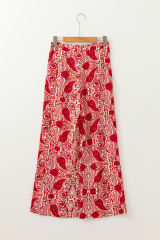 Red Paisley Printed Buttoned High Waist Straight Leg Pants