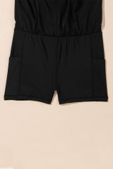 Black High Waisted Drawstring 2-in-1 Side Pocket Color Block Bikini Shorts