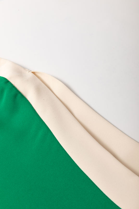 Green Oversized Color Block Boat Neck Tunic Blouse