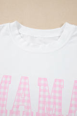 White MAMA Printed Tee and Plaid Shorts Lounge Set