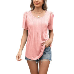 Pink Pleated Detail Loose Fit Short Sleeve Tees