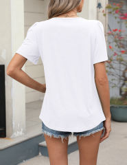 White Pleated Detail Loose Fit Short Sleeve Tees