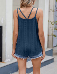 Navy Blue Textured Cut-out Straps Scoop-Neck Tank Top