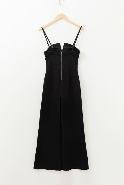 Black Seamed Zipper Spaghetti Strap High Waist Flared Jumpsuit