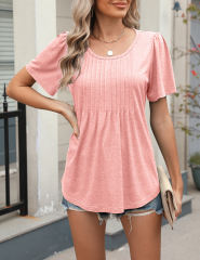 Pink Pleated Detail Loose Fit Short Sleeve Tees
