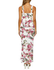 White Floral Print Tiered Ruffled Tank Top and Maxi Skirt Set