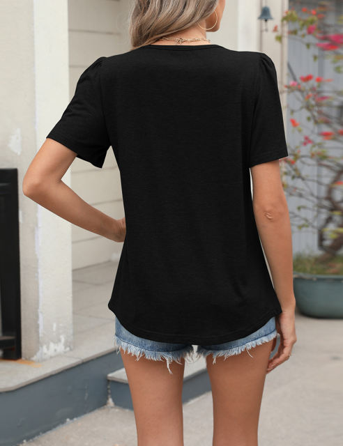 Black Pleated Detail Loose Fit Short Sleeve Tees