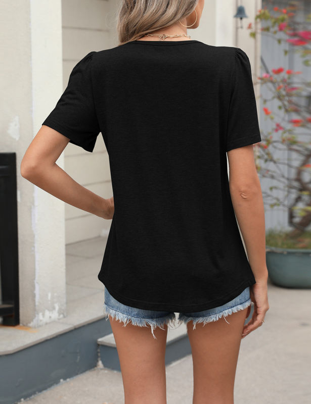 Black Pleated Detail Loose Fit Short Sleeve Tees