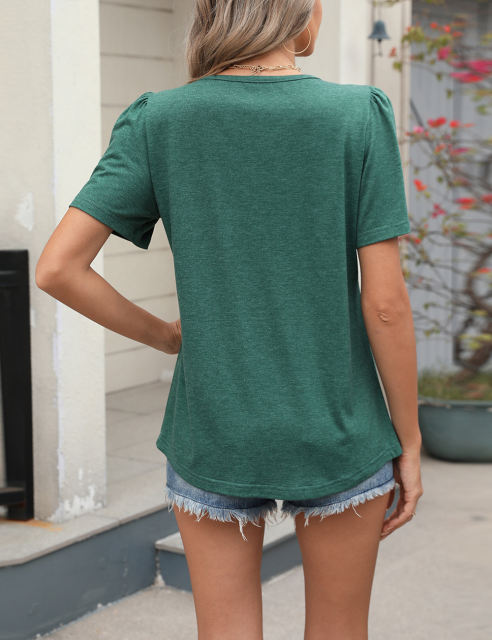 Dark Green Pleated Detail Loose Fit Short Sleeve Tees